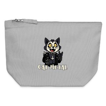 Gothischer Katzen-Metal-Design - Canvas Reißverschluss-Täschchen (12 x 13 cm) - Grau meliert - Vorne