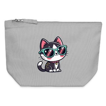 Cat kawaii green glasses - Canvas Zip Pouch 12 x 13 cm - sports grey - Front