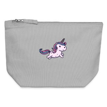 Süßes Kawaii Einhorn Springt - Canvas Reißverschluss-Täschchen (12 x 13 cm) - Grau meliert - Vorne