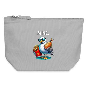 Freche Möwe mit Pommes & Fischbrötchen – MINE - Canvas Reißverschluss-Täschchen (12 x 13 cm) - Grau meliert - Vorne