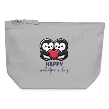 Happy Valentines Day – Süße Pinguine Liebe Herz - Canvas Reißverschluss-Täschchen (12 x 13 cm) - Grau meliert - Vorne