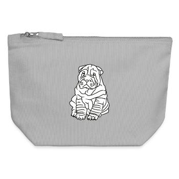 Niedlicher Mops Hund - Canvas Reißverschluss-Täschchen (12 x 13 cm) - Grau meliert - Vorne