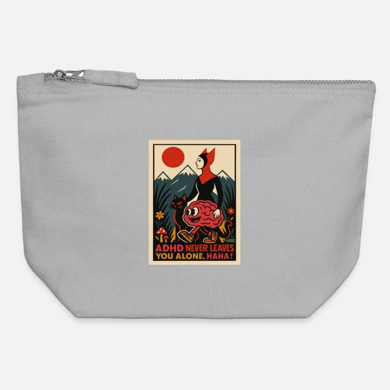 Brain Cat Adventure in Mountain Sunset - Canvas Zip Pouch 12 x 13 cm - sports grey