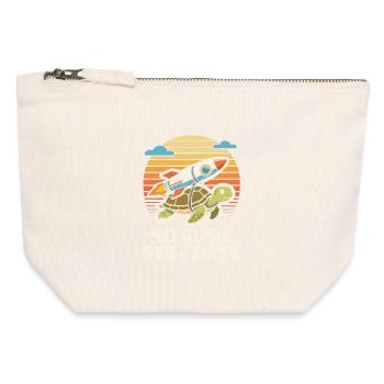 No Rush Still First Funny Turtle Rocket Retro - Canvas Zip Pouch 12 x 13 cm - nature - Front