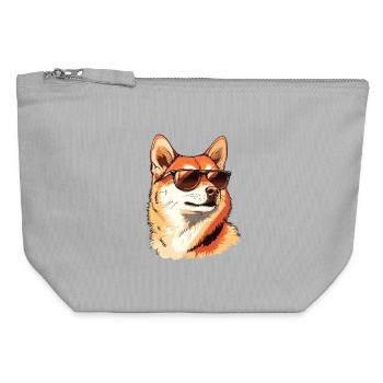 Shiba Inu Sonnenbrille: Chilliger Hund - Canvas Reißverschluss-Täschchen (12 x 13 cm) - Grau meliert - Vorne