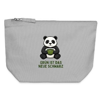 Panda Coffee Time Boisson au thé vert - Pochette zippée en toile 12 x 13 cm - gris chiné - Devant
