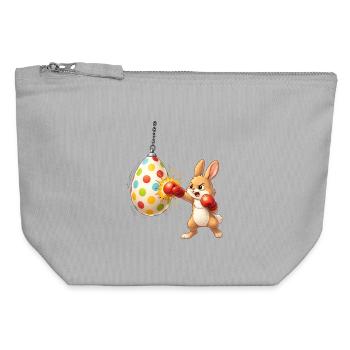 Boxender Osterhase mit Osterei-Boxsack - Canvas Reißverschluss-Täschchen (12 x 13 cm) - Grau meliert - Vorne