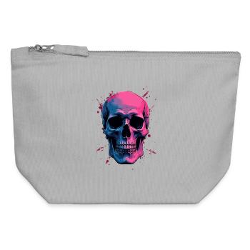 Neon Skull - Canvas Reißverschluss-Täschchen (12 x 13 cm) - Grau meliert - Vorne