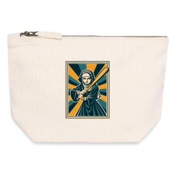 Nonne mit Baseballschläger - Canvas Reißverschluss-Täschchen (12 x 13 cm) - Naturweiß - Vorne