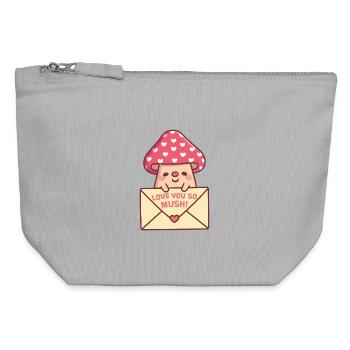 Cute Mushroom With Letter Love You So Mush Pun - Canvas Zip Pouch 12 x 13 cm - sports grey - Front