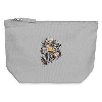 Noir Blossoms Accents d’orange - Pochette zippée en toile 12 x 13 cm - gris chiné - Devant