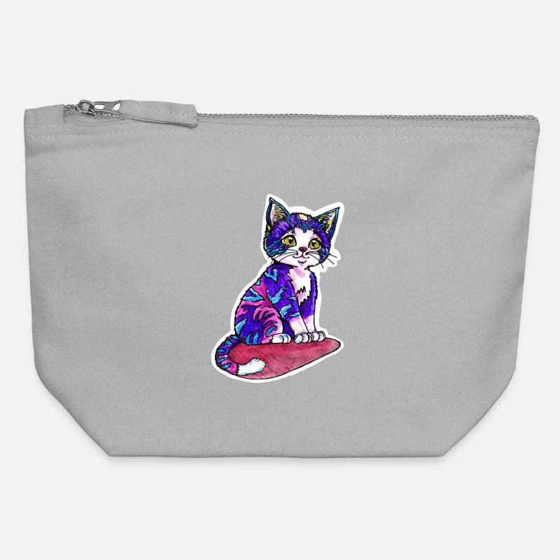 Petit chat à la fourrure violette - Pochette zippée en toile 12 x 13 cm - gris chiné