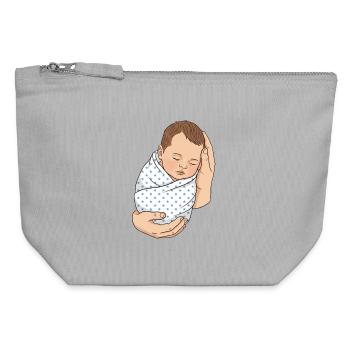 Nouveau-né dans les mains | Amour et protection - Pochette zippée en toile 12 x 13 cm - gris chiné - Devant