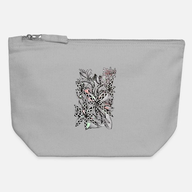 Black and white leaf pattern with accents - Canvas Zip Pouch 12 x 13 cm - sports grey