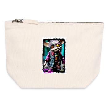 Poupée créature individuelle aux yeux brillants - Pochette zippée en toile 12 x 13 cm - blanc naturel - Devant