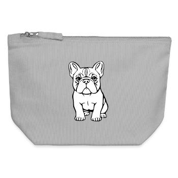 Französische Bulldogge Hundewelpe Hundebaby  - Canvas Reißverschluss-Täschchen (12 x 13 cm) - Grau meliert - Vorne