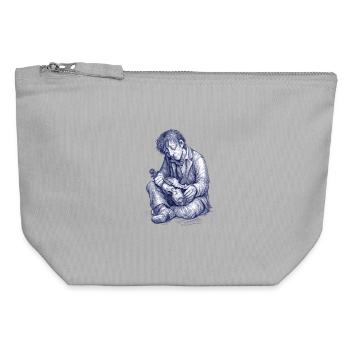 Lecteur mélancolique | Dessin peint à la main - Pochette zippée en toile 12 x 13 cm - gris chiné - Devant