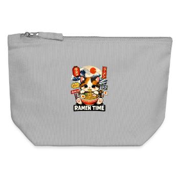 Bol de Kawaii Chat Temps de Ramen - Pochette zippée en toile 12 x 13 cm - gris chiné - Devant