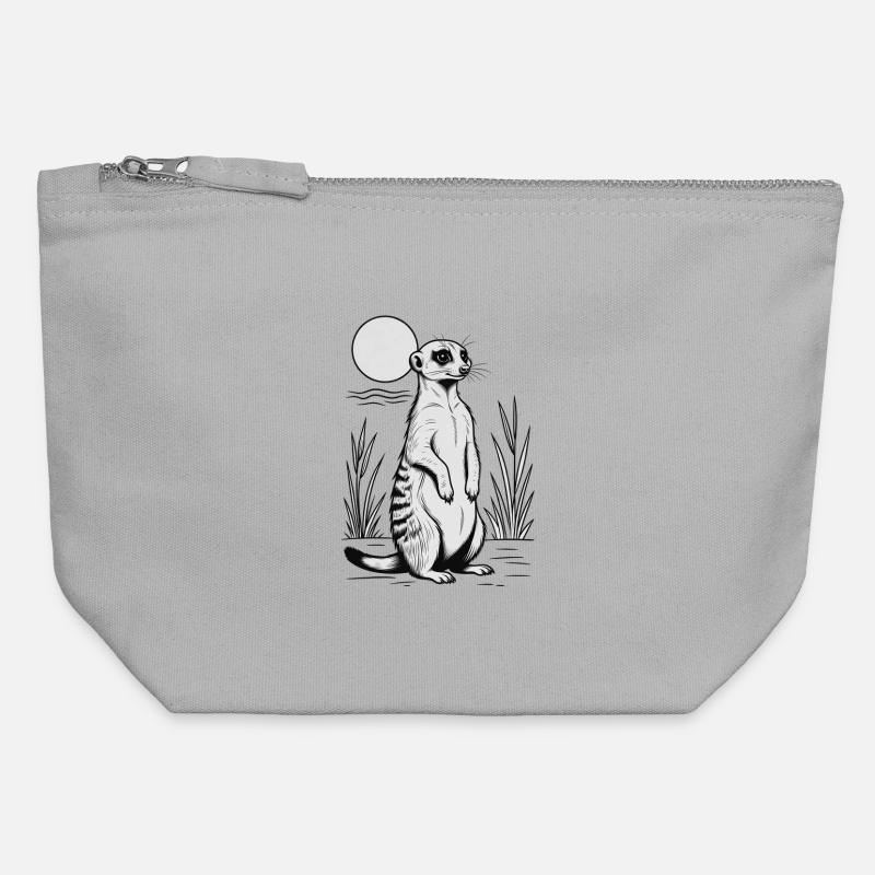 Nocturnal Meerkat Moonlight Sketch - Canvas Zip Pouch 12 x 13 cm - sports grey