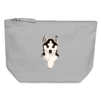Chiot husky aux yeux bleus - Pochette zippée en toile 12 x 13 cm - gris chiné - Devant
