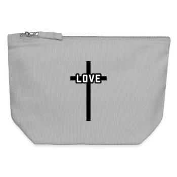 Croix Amour Chrétien Symbole Jésus - Pochette zippée en toile 12 x 13 cm - gris chiné - Devant