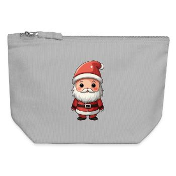 Chibi Père Noël Cheer Illustration - Pochette zippée en toile 12 x 13 cm - gris chiné - Devant