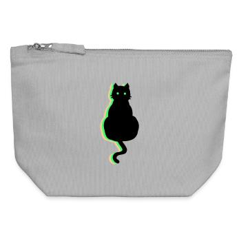 Neon Katze - Canvas Reißverschluss-Täschchen (12 x 13 cm) - Grau meliert - Vorne