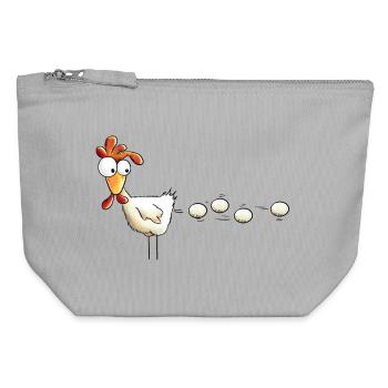 Poule pond un oeuf dessin animé - Pochette zippée en toile 12 x 13 cm - gris chiné - Devant