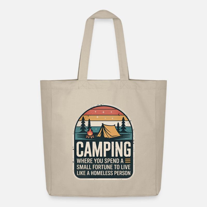 Camping Retro Design - Midweight recycelter Stoffbeutel von Stanley/Stella - Cremebeige