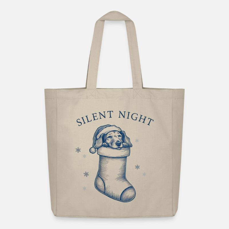 Douce nuit – Teckel dans un bas de Noël - Tote bag Stanley/Stella Midweight recyclé - beige crème