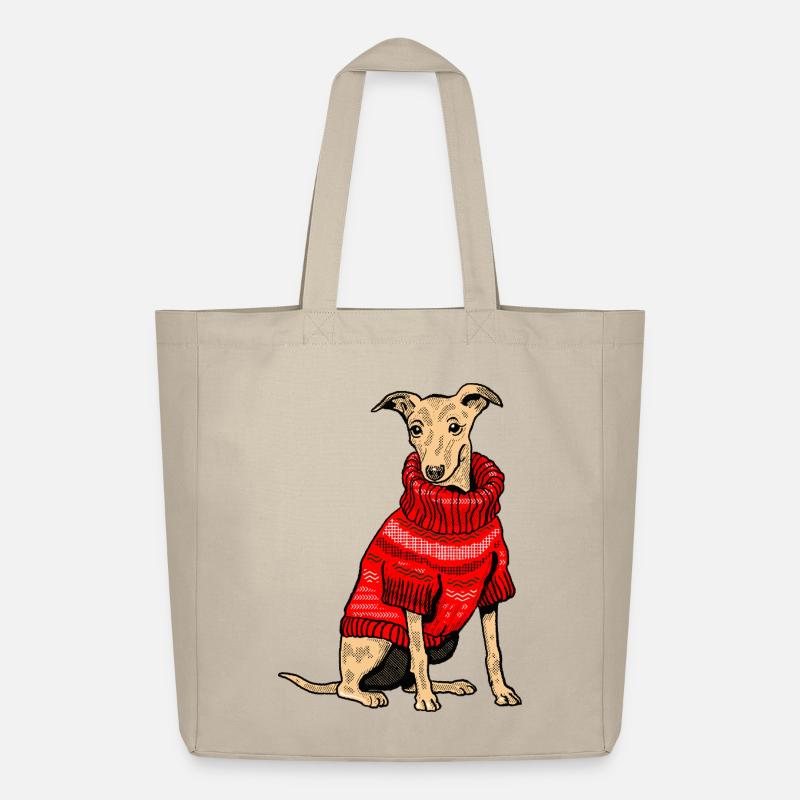 Hund im roten Strickpullover - Midweight recycelter Stoffbeutel von Stanley/Stella - Cremebeige