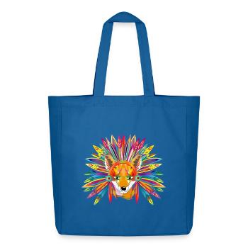 Colorful fox with feather headdress – wild creativity - Midweight Recycled Tote Bag by Stanley/Stella - mindful blue - Front