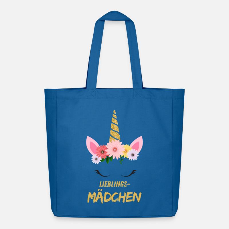 Lieblingsmädchen – Süßes Einhorn mit Blumen & gold - Midweight recycelter Stoffbeutel von Stanley/Stella - Achtsames Blau