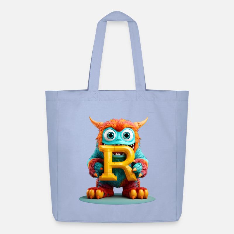 Bunter Monster mit Buchstabe R - Midweight recycelter Stoffbeutel von Stanley/Stella - Sky