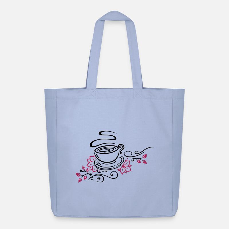 Tea, tea cup, tea time, cherry blossoms - Midweight Recycled Tote Bag by Stanley/Stella - sky