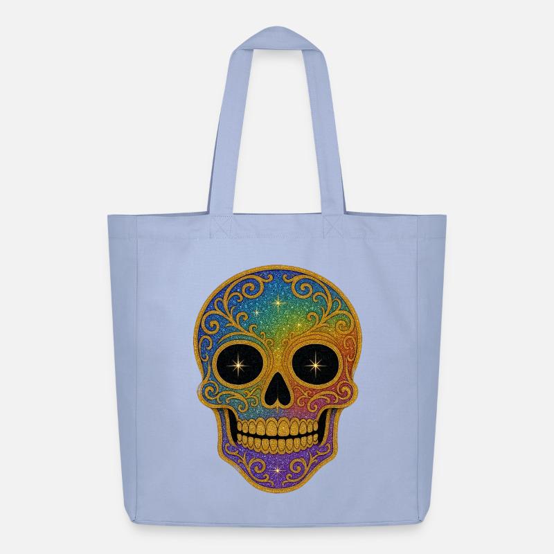 Regenbogen Glitzer Sugar Skull - Midweight recycelter Stoffbeutel von Stanley/Stella - Sky