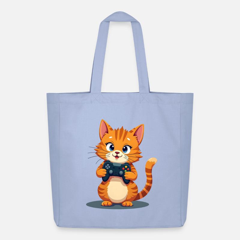 Kitten with game controller - Midweight Recycled Tote Bag by Stanley/Stella - sky