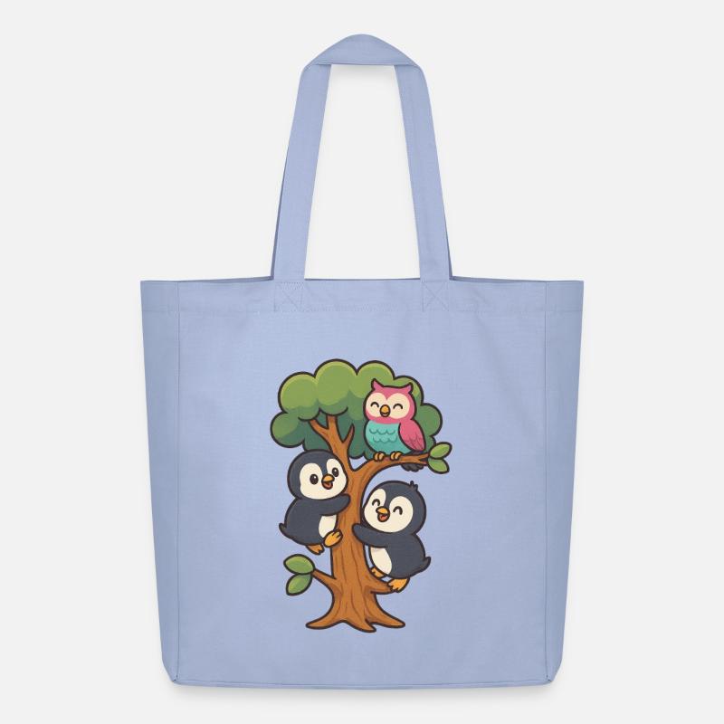 Pinguinbabys klettern auf einen Baum, Eule macht mit - Midweight recycelter Stoffbeutel von Stanley/Stella - Sky