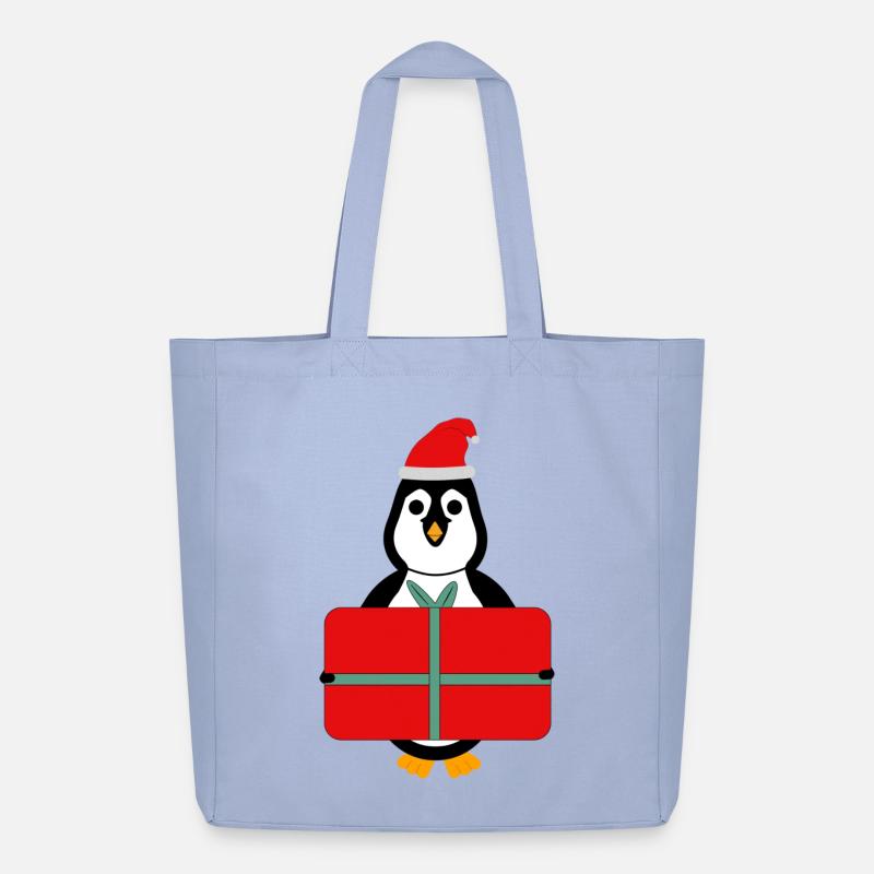 Pinguin mit Geschenk - Weihnachten - Midweight recycelter Stoffbeutel von Stanley/Stella - Sky