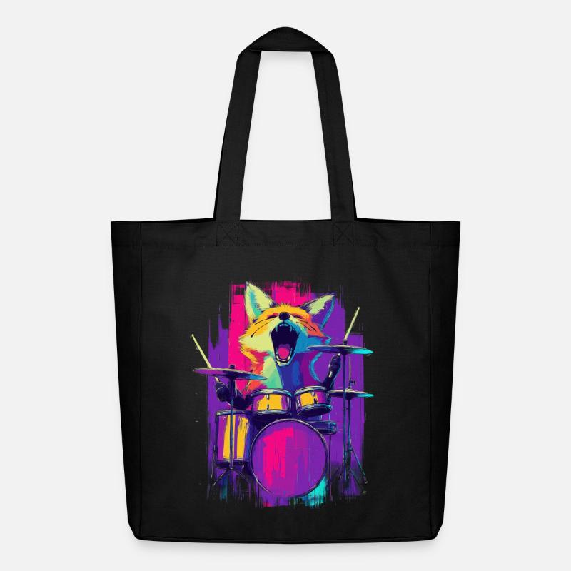 Wilder Fuchs am Schlagzeug - Rock Drummer Geschenk - Midweight recycelter Stoffbeutel von Stanley/Stella - Schwarz