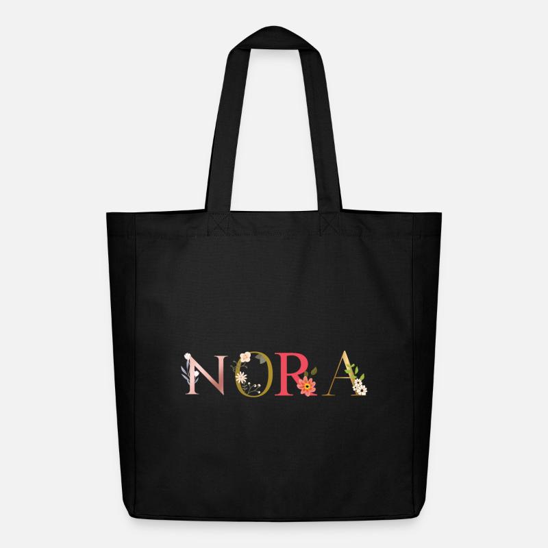 Nom NORA décoré de fleurs - Tote bag Stanley/Stella Midweight recyclé - noir