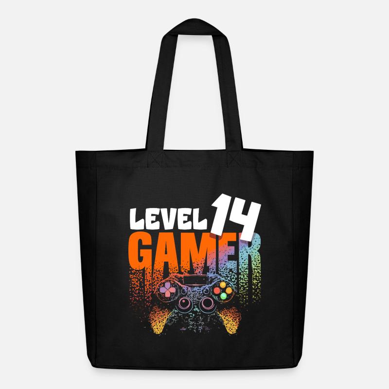 Level 14 Gamer Regenbogen Controller 14 Jahre - Midweight recycelter Stoffbeutel von Stanley/Stella - Schwarz