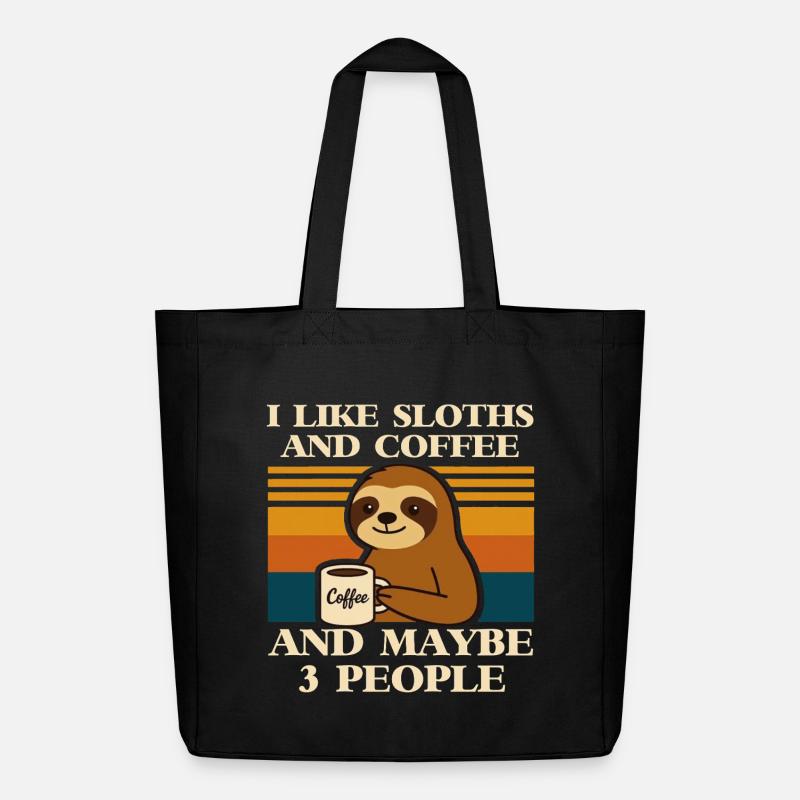 Faultier Kaffee Spruch Retro Humor Sloth Tier  - Midweight recycelter Stoffbeutel von Stanley/Stella - Schwarz