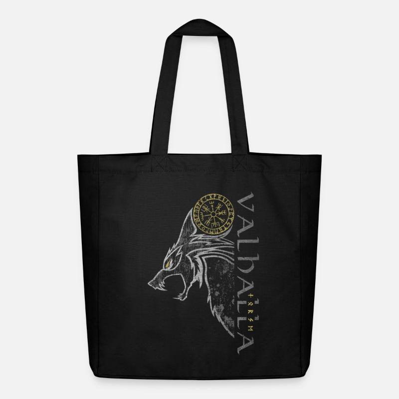 Valhalla Wolf Vegvisir Wikinger Runenkompass - Midweight recycelter Stoffbeutel von Stanley/Stella - Schwarz