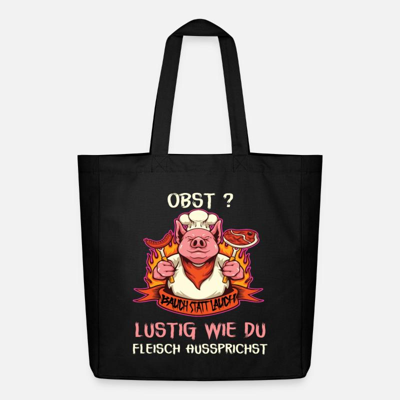 Witziges Schwein mit Fleischspruch - Midweight recycelter Stoffbeutel von Stanley/Stella - Schwarz