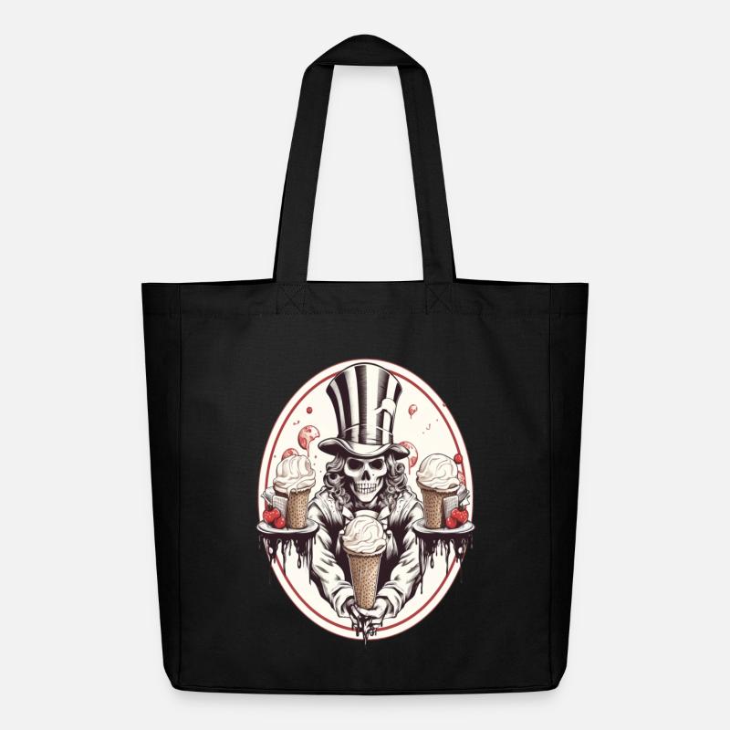Crâne avec cornet de glace et chapeau haut de forme - Tote bag Stanley/Stella Midweight recyclé - noir