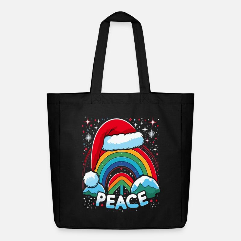 Frohe Weihnachten Regenbogen Frieden - Midweight recycelter Stoffbeutel von Stanley/Stella - Schwarz