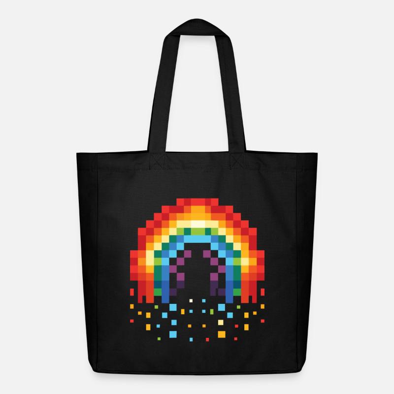 Pixel Art Regenbogen 8-Bit Retro - Midweight recycelter Stoffbeutel von Stanley/Stella - Schwarz