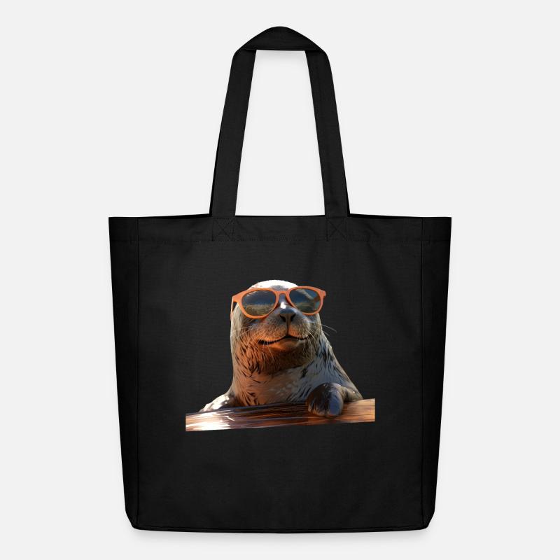 Robbe mit Sonnenbrille Seehund Walross Süße Robben - Midweight recycelter Stoffbeutel von Stanley/Stella - Schwarz