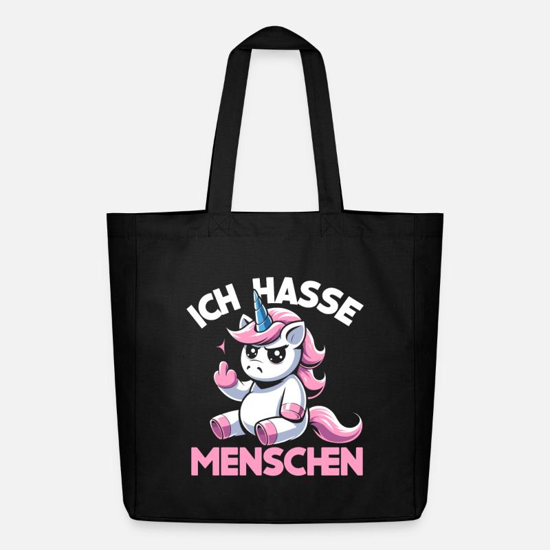 Grimmiges Einhorn – Ich Hasse Menschen - Midweight recycelter Stoffbeutel von Stanley/Stella - Schwarz